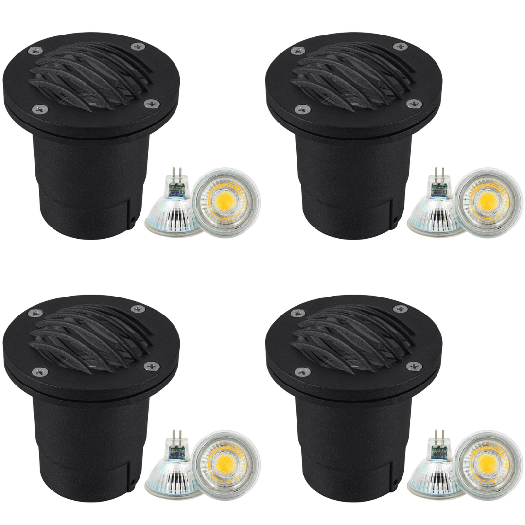 UNA06 4x/8x/12x Package Cast Aluminum Low Voltage Round Grill LED In-ground Well Light IP65 Waterproof 5W 3000K Bulb