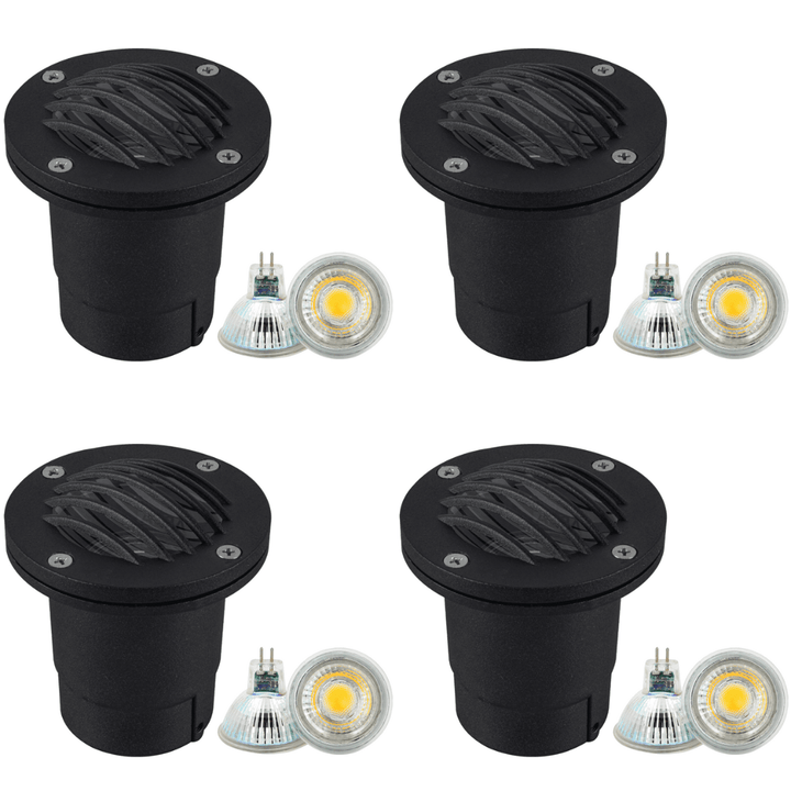 UNA06 4x/8x/12x Package Cast Aluminum Low Voltage Round Grill LED In-ground Well Light IP65 Waterproof 5W 3000K Bulb