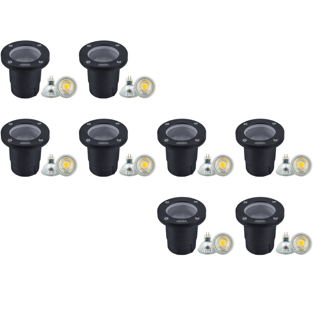 UNA07 4x/8x/12x Package Cast Aluminum Low Voltage Round LED In-ground Well Light IP65 Waterproof with 5W 3000K Bulb