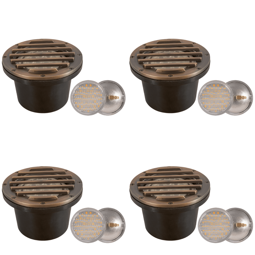 UNB01 4x/8x/12x Package Cast Brass Low Voltage Grille Commercial PAR36 LED In-ground Well Light IP65 Waterproof 10W 3000K Bulb