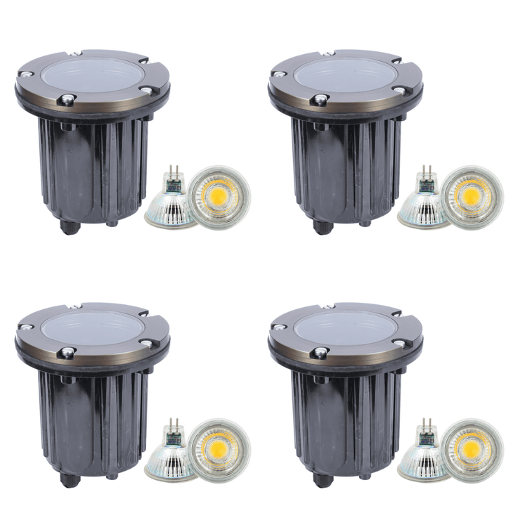 UNB04 4x/8x/12x Package Cast Brass Low Voltage Round LED In-Ground Well Light IP65 Waterproof 5W 3000K Bulb