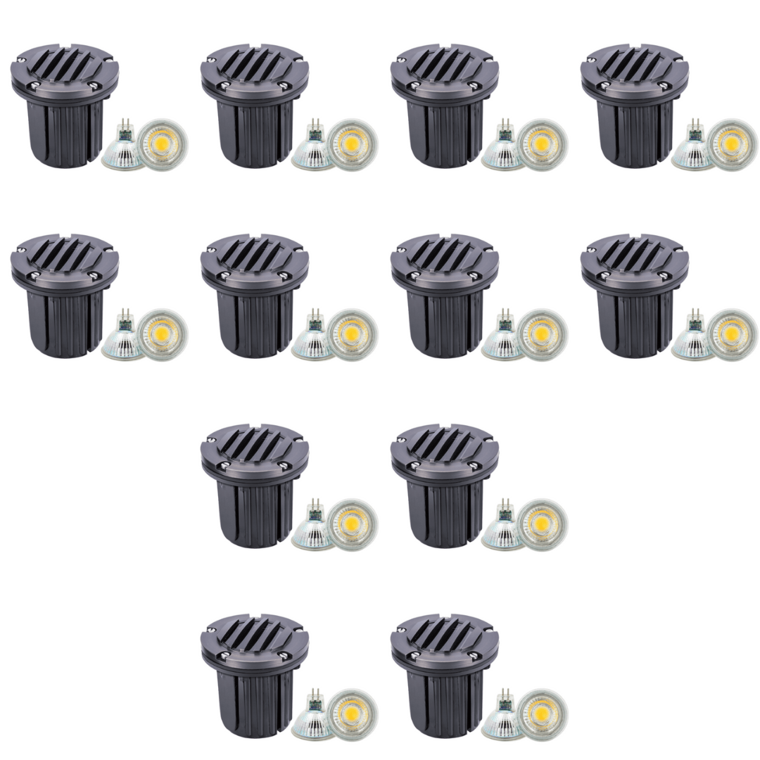 UNB06 4x/8x/12x Package Cast Brass Low Voltage Round Grill LED In-Ground Well Light IP65 Waterproof 5W 3000K Bulb