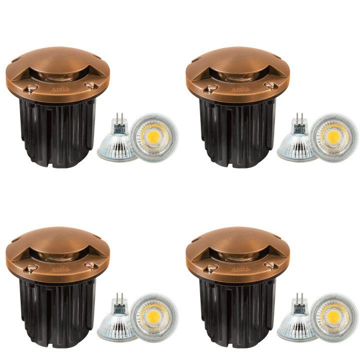UNB09 4x/8x/12x Package Cast Brass Round Mono-Directional Low Voltage LED In-ground Light 5W 3000K Bulb