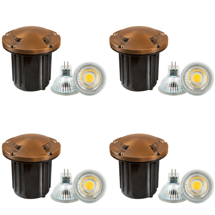 UNB10 4x/8x/12x Package Cast Brass Round Bi-Directional Low Voltage LED In-ground Well Light 5W 3000K Bulb