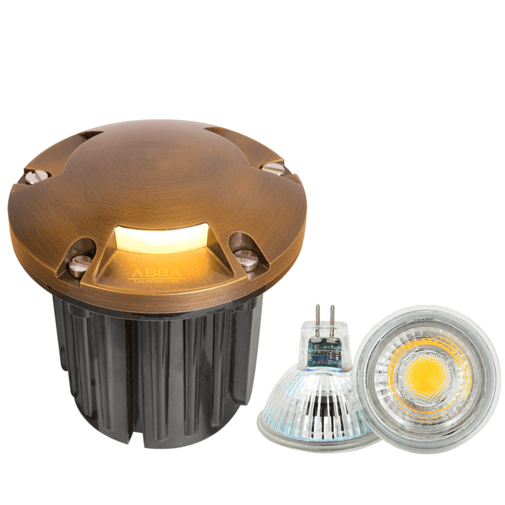 UNB11 4x/8x/12x Package Cast Brass Round Tri-Directional Low Voltage LED In-ground Light with 5W 3000K Bulb