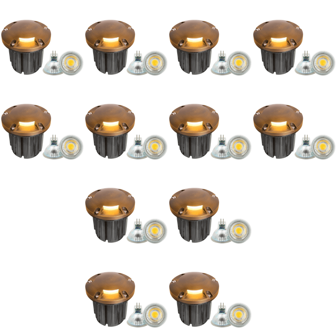 UNB11 4x/8x/12x Package Cast Brass Round Tri-Directional Low Voltage LED In-ground Light 5W 3000K Bulb