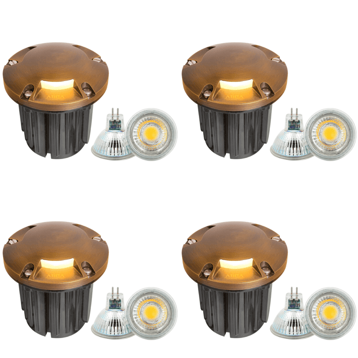 UNB11 4x/8x/12x Package Cast Brass Round Tri-Directional Low Voltage LED In-ground Light with 5W 3000K Bulb