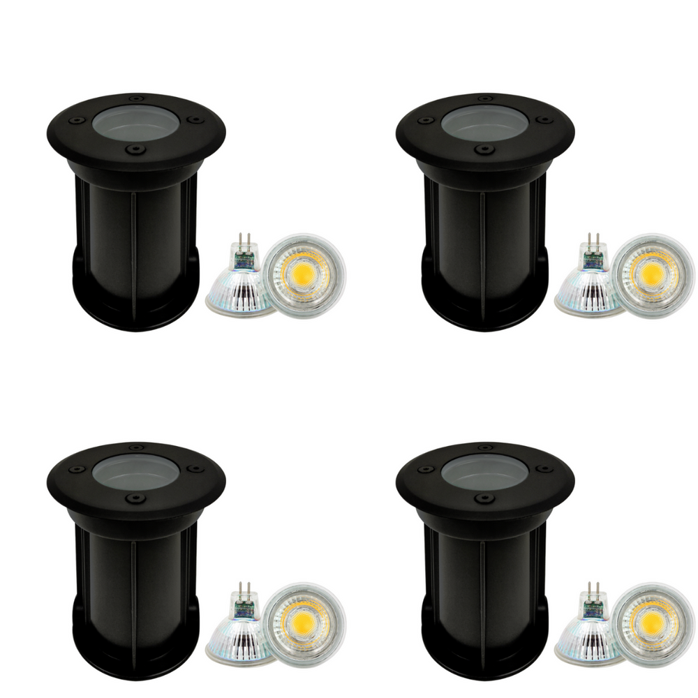 Outdoor Landscape Lighting LED 12V Low Voltage UNS02 4x/8x/12x Package Waterproof In-Ground 12V Low Voltage LED Underground Light Landscape Lighting with 3W 3000K Bulb 4 Pack Black
