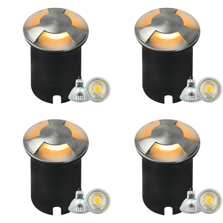 UNS05 4x/8x/12x Package Stainless Steel Tri Directional Three Slit In-Ground Low Voltage LED In Ground Landscape Lighting 5W 3000K Bulb