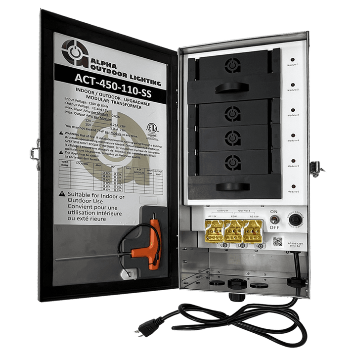 SS-450 150W - 450W Modular Upgradable Wattage Digital Smart Bluetooth 12V, 15V Low Voltage Outdoor Transformer IP65